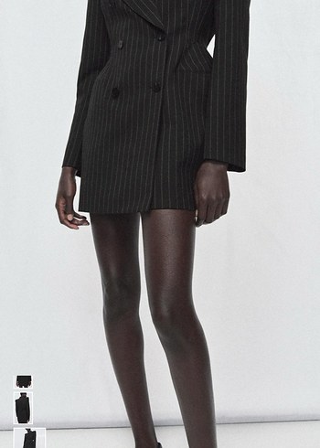 Düğmeli Siyah Çizgili Mini Blazer Elbise xs s m L - Görsel 4