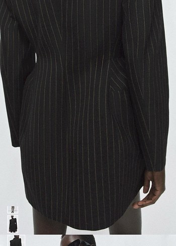 Düğmeli Siyah Çizgili Mini Blazer Elbise xs s m L - Görsel 3