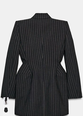 Düğmeli Siyah Çizgili Mini Blazer Elbise xs s m L - Görsel 6