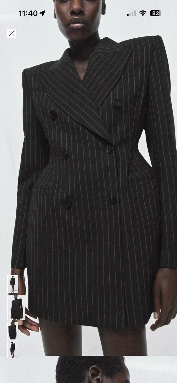 Düğmeli Siyah Çizgili Mini Blazer Elbise xs s m L - Görsel 2