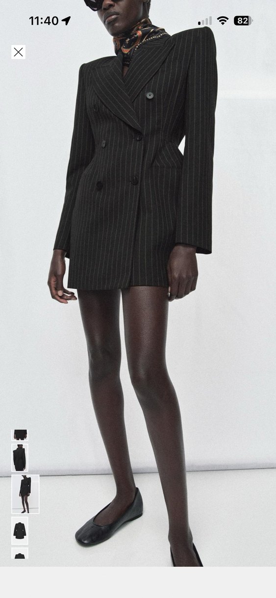 Düğmeli Siyah Çizgili Mini Blazer Elbise xs s m L - Görsel 4