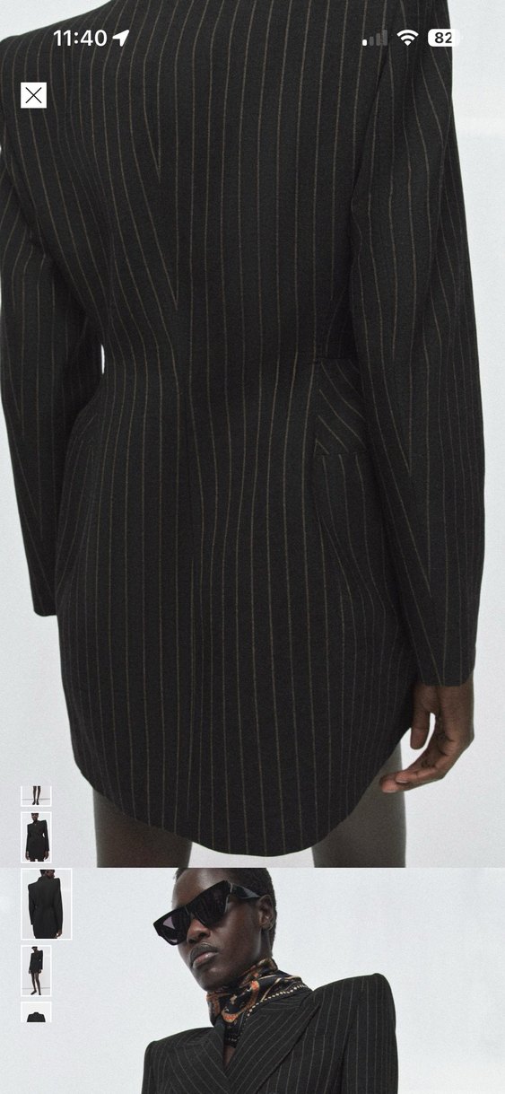 Düğmeli Siyah Çizgili Mini Blazer Elbise xs s m L - Görsel 3