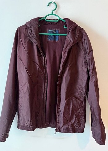 Bordo Kapüşonlu Fermuarlı Erkek Kadın Ceket Yağmurluk Mont - Görsel 4