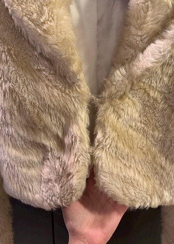 Bej Kadın Kürk Midi Boy Ceket - Görsel 2