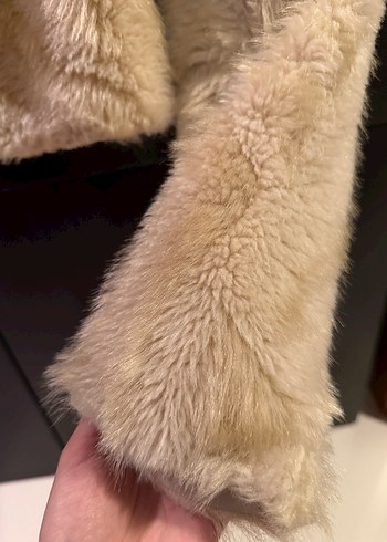 Bej Kadın Kürk Midi Boy Ceket - Görsel 3