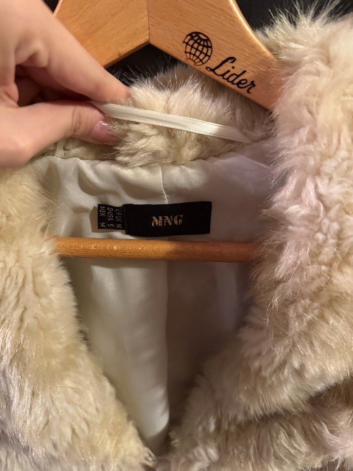 Bej Kadın Kürk Midi Boy Ceket - Görsel 4