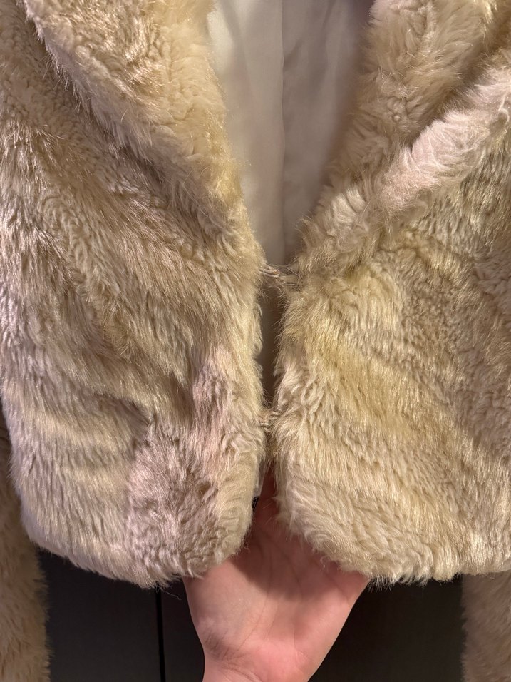 Bej Kadın Kürk Midi Boy Ceket - Görsel 2