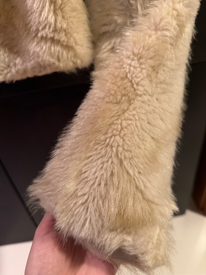 Bej Kadın Kürk Midi Boy Ceket - Görsel 3