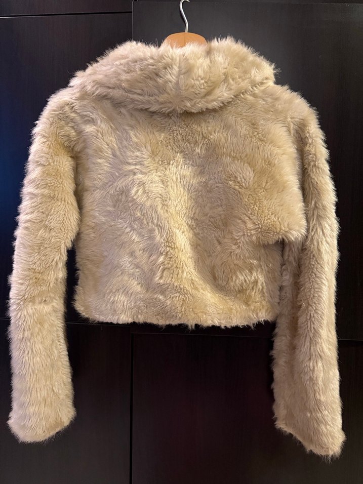 Bej Kadın Kürk Midi Boy Ceket - Görsel 5