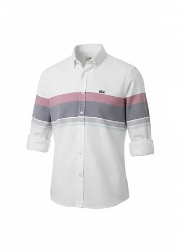 Erkek Beyaz Çizgili Uzun Kollu Gömlek - Görsel 2