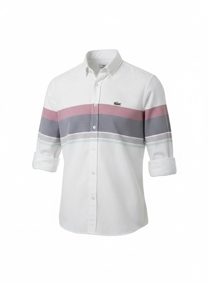 Erkek Beyaz Çizgili Uzun Kollu Gömlek - Görsel 2