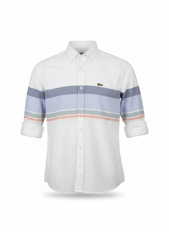 Erkek Beyaz Çizgili Uzun Kollu Gömlek - Görsel 4