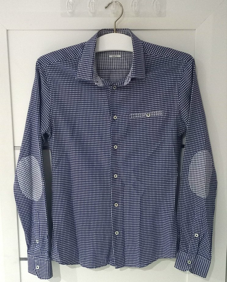 PÖTİKARE DESENLİ KOLLARI YAMALI LACİVERT ERKEK GÖMLEĞİ - Görsel 2