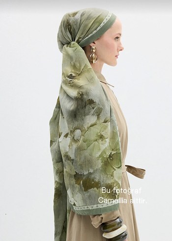 CS Camellia Scarf Soft Pamuk Kraş Parsley - Görsel 2