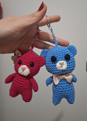 Renkli Örgü Ayıcık Çift Anahtarlıgı - Görsel 2