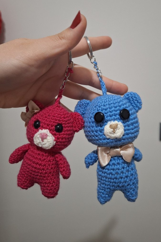 Renkli Örgü Ayıcık Çift Anahtarlıgı - Görsel 2