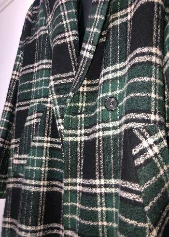 Be Blue Düğmeli Yeşil Ekose Uzun Kadın Kaban - Görsel 3