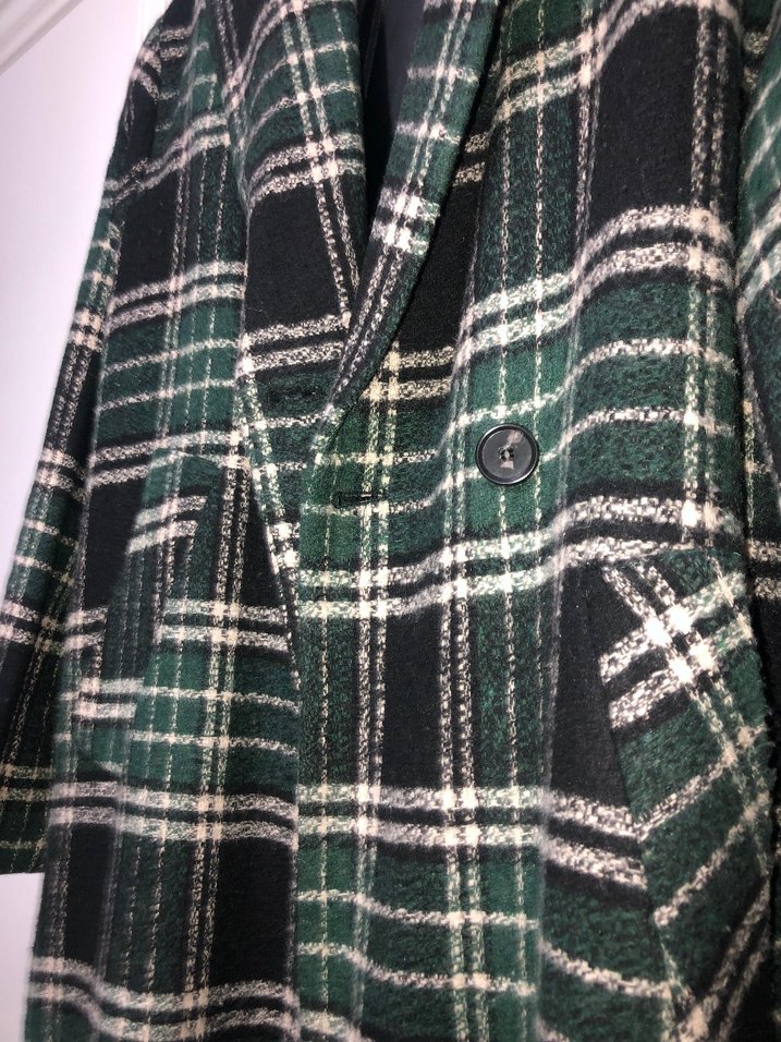 Be Blue Düğmeli Yeşil Ekose Uzun Kadın Kaban - Görsel 3