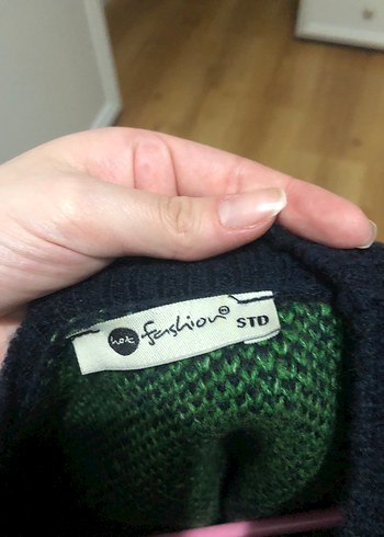 Yeşil lacivert Desenli Örgü Kadın Kazak - Görsel 3