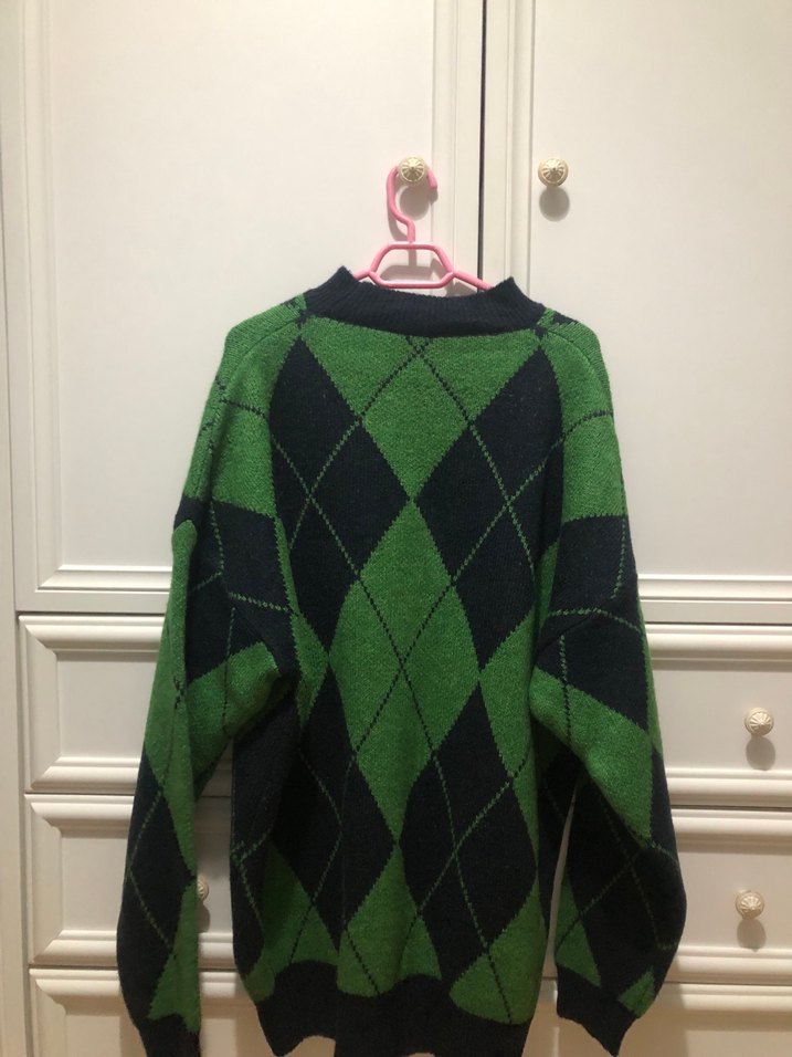 Yeşil lacivert Desenli Örgü Kadın Kazak - Görsel 2