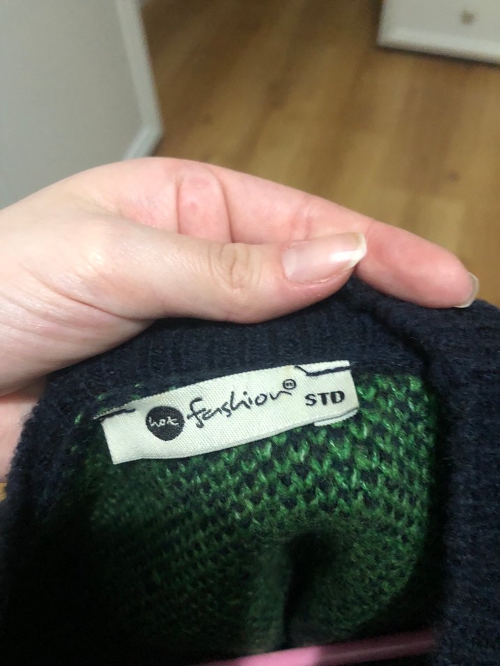 Yeşil lacivert Desenli Örgü Kadın Kazak - Görsel 3