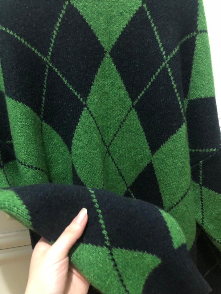 Yeşil lacivert Desenli Örgü Kadın Kazak - Görsel 4