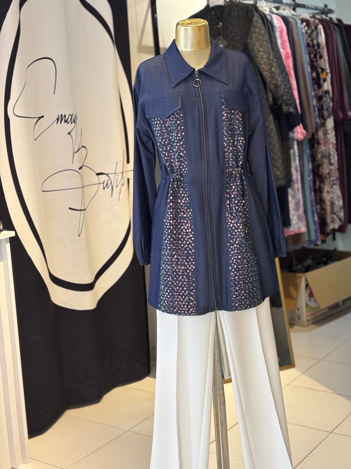 Çok Renkli Denim pullu Ceketi - Görsel 2