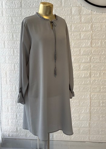 Gri Uzun Kollu Nakışlı Kadın Tunik - Görsel 2