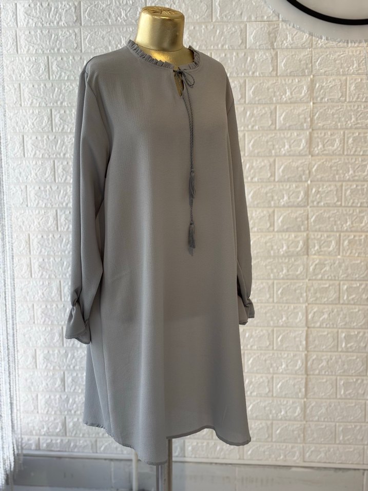 Gri Uzun Kollu Nakışlı Kadın Tunik - Görsel 2