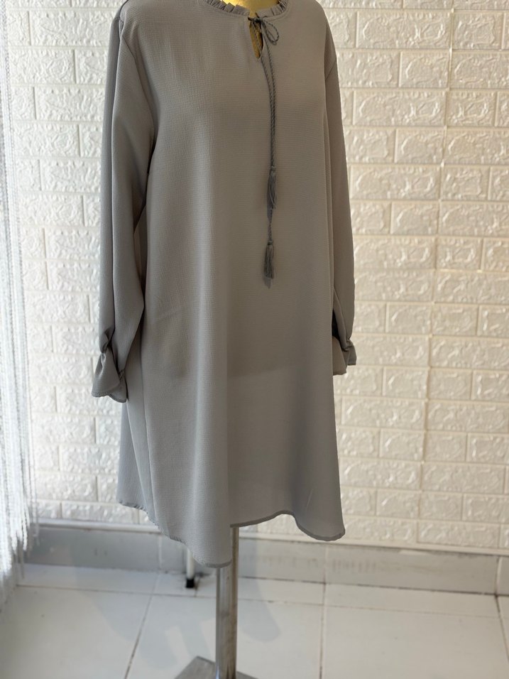 Gri Uzun Kollu Nakışlı Kadın Tunik - Görsel 4