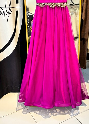 Boncuk İşlemeli Pembe Uzun Abiye Elbise - Görsel 7