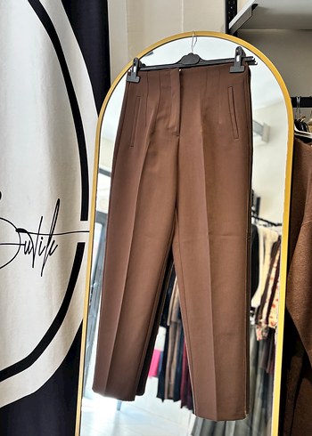 Kahverengi Pilili Midi Kumaş Pantolon - Görsel 2