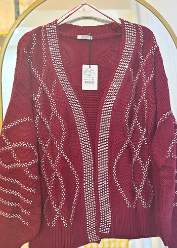 Bordo Nakışlı Bohem Hırka - Görsel 5