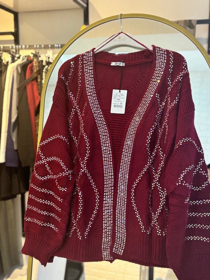 Bordo Nakışlı Bohem Hırka - Görsel 2