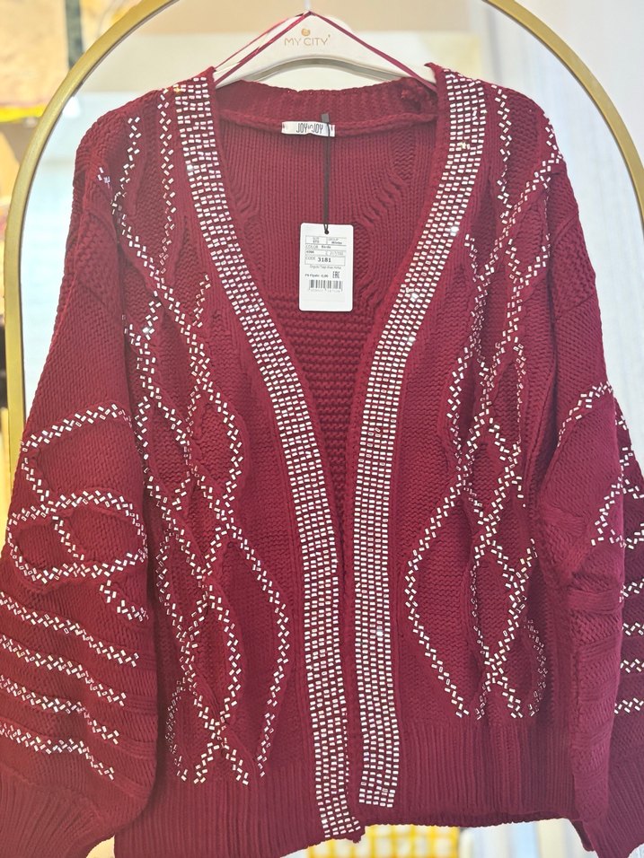 Bordo Nakışlı Bohem Hırka - Görsel 5