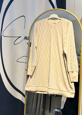 Bej Kısa Kadın Tunik Yarasa Kol - Görsel 3