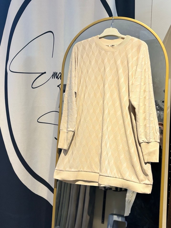 Bej Kısa Kadın Tunik Yarasa Kol - Görsel 3