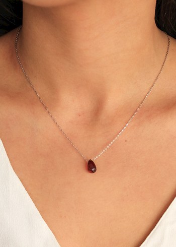 925 Ayar Gümüş Rodyum Kaplama 6 Ct Garnet Kolye - Görsel 3