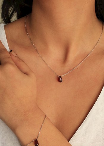 925 Ayar Gümüş Rodyum Kaplama 6 Ct Garnet Kolye - Görsel 2