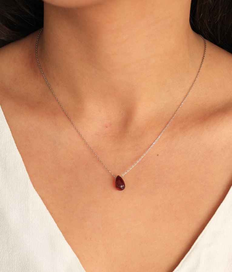 925 Ayar Gümüş Rodyum Kaplama 6 Ct Garnet Kolye - Görsel 3