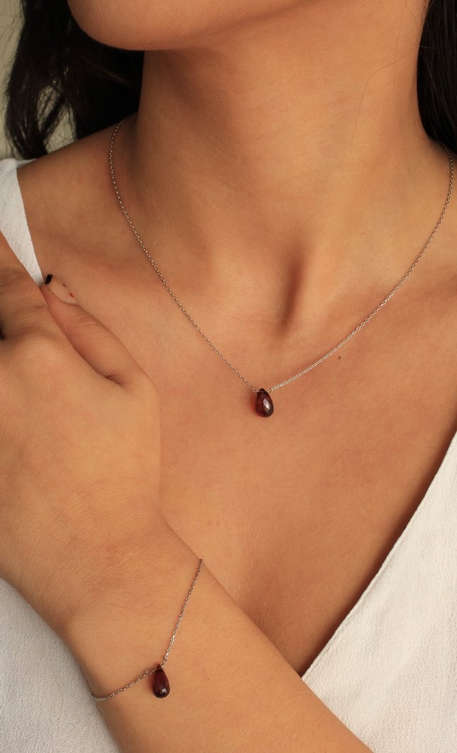 925 Ayar Gümüş Rodyum Kaplama 6 Ct Garnet Kolye - Görsel 2