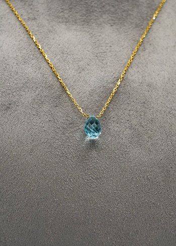 925 Ayar Gümüş Altın Kaplama 3 Ct Mavi Topaz Kolye - Görsel 4