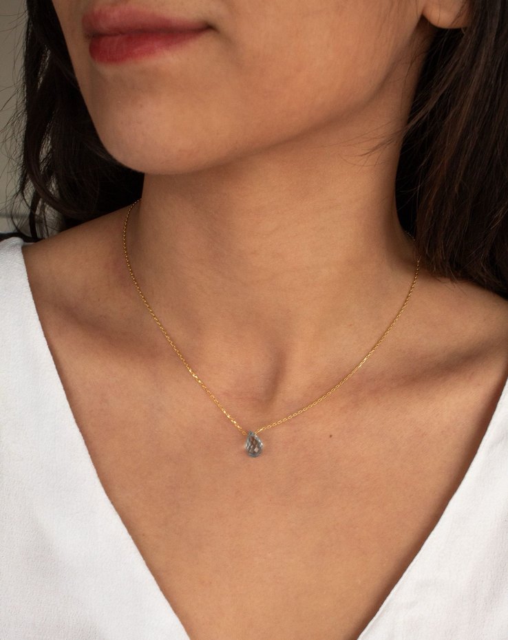 925 Ayar Gümüş Altın Kaplama 3 Ct Mavi Topaz Kolye - Görsel 2