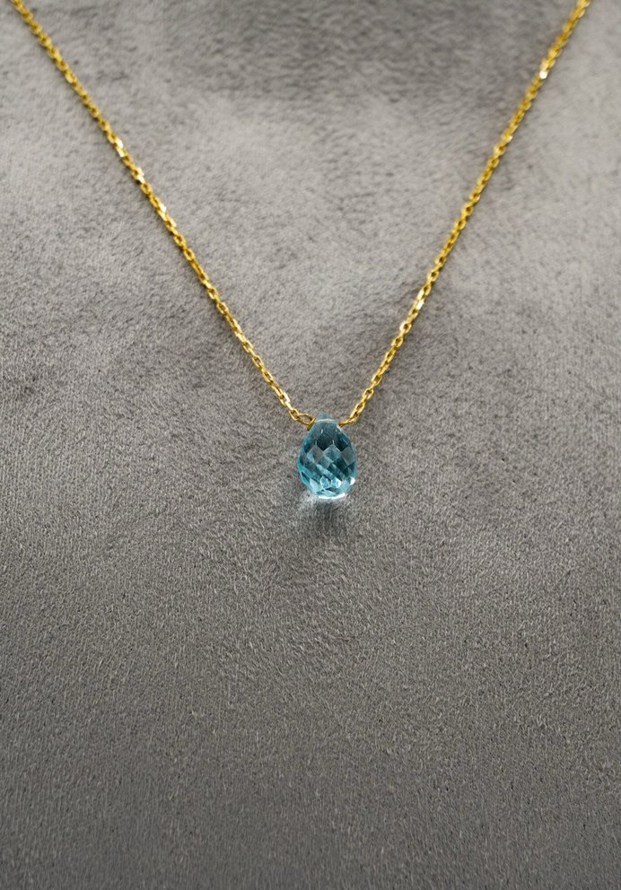 925 Ayar Gümüş Altın Kaplama 3 Ct Mavi Topaz Kolye - Görsel 4