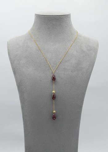 925 Ayar Gümüş Altın Kaplama 7 Ct Granat Taş Sallantılı Kolye - Görsel 3