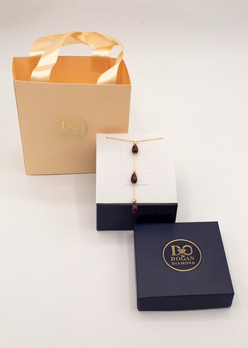 925 Ayar Gümüş Altın Kaplama 7 Ct Granat Taş Sallantılı Kolye - Görsel 5