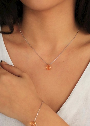 Doğan Diamond 925 Ayar Gümüş Rodyum Kaplama 3Ct Sitrin Taş Kolye - Görsel 2