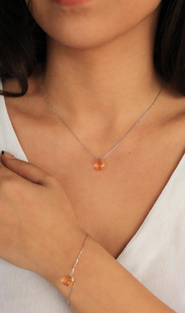 Doğan Diamond 925 Ayar Gümüş Rodyum Kaplama 3Ct Sitrin Taş Kolye - Görsel 2