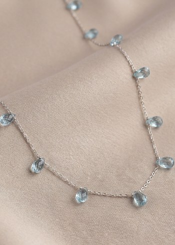 925 Ayar Gümüş Rodyum Kaplama 14 Ct Mavi Topaz Kolye - Görsel 2