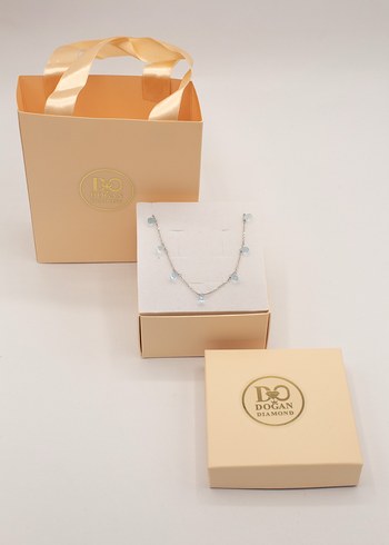 925 Ayar Gümüş Rodyum Kaplama 14 Ct Mavi Topaz Kolye - Görsel 5